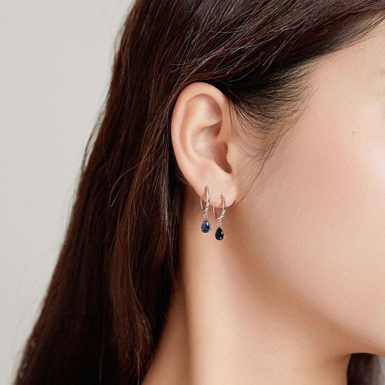 S925 Sterling Silver Water Drop Zircon Women Earrings(Blue)