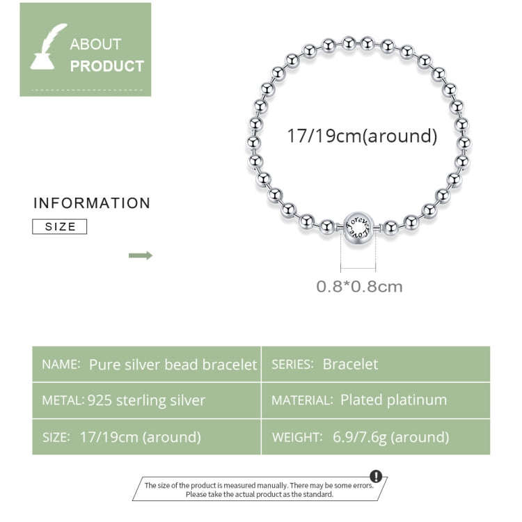 S925 Sterling Silver Punk Round Beads Women Bracelet Jewelry, Size:19cm