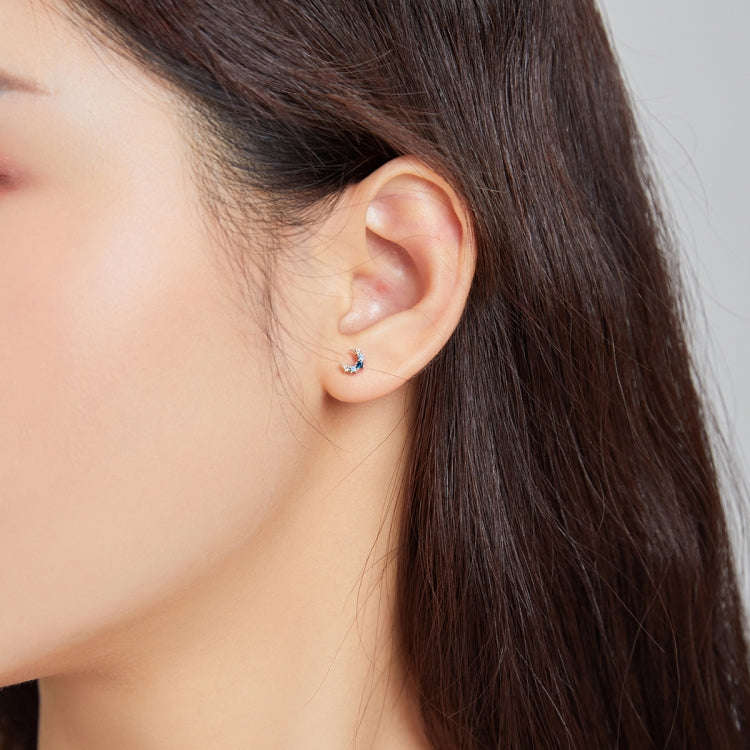 S925 Sterling Silver Colored Zircon Moon Women Earrings