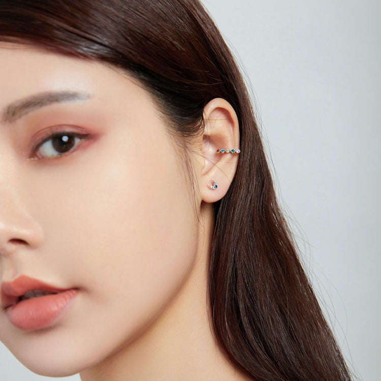 S925 Sterling Silver Colored Zircon Moon Women Earrings