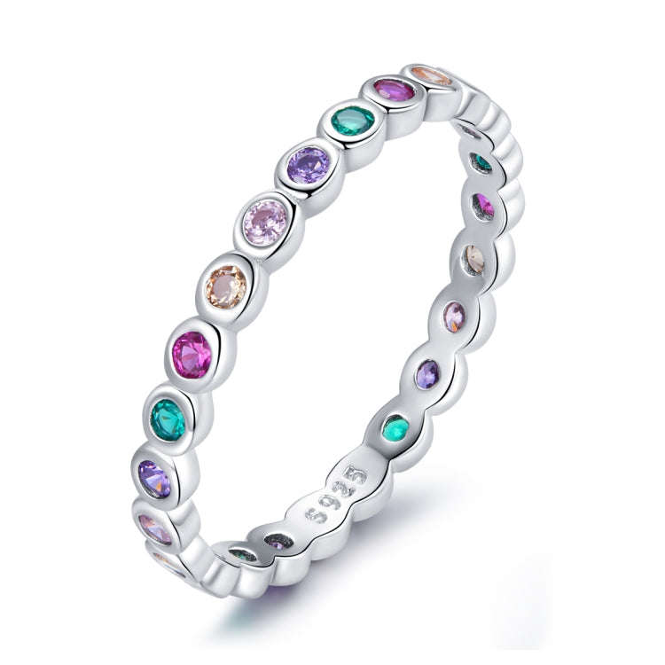 S925 Sterling Silver Simple Colorful Zircon Women Ring, Size:7