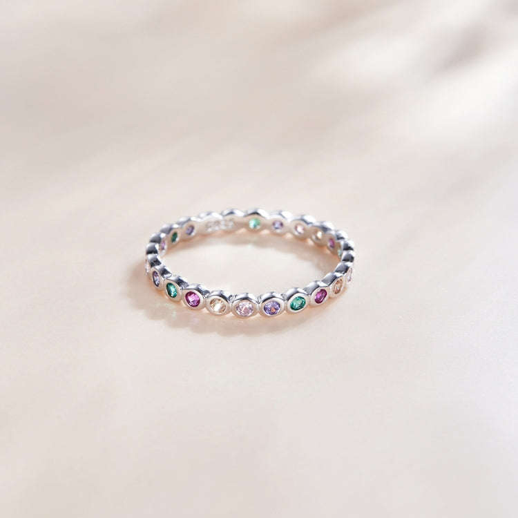S925 Sterling Silver Simple Colorful Zircon Women Ring, Size:7