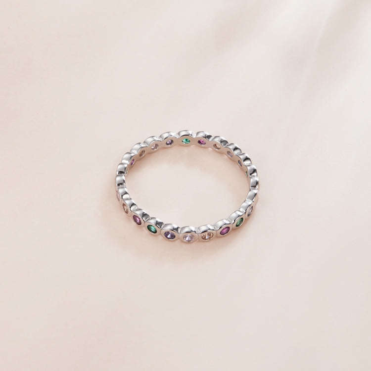 S925 Sterling Silver Simple Colorful Zircon Women Ring, Size:7