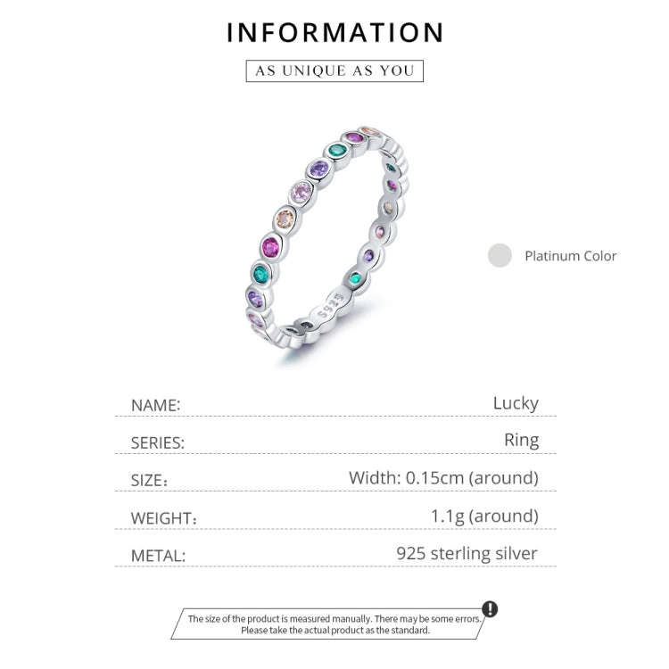 S925 Sterling Silver Simple Colorful Zircon Women Ring, Size:7