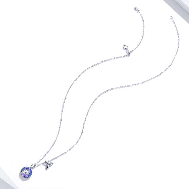 S925 Sterling Silver Fish Tail Colorful Scales Women Nacklace Jewelry