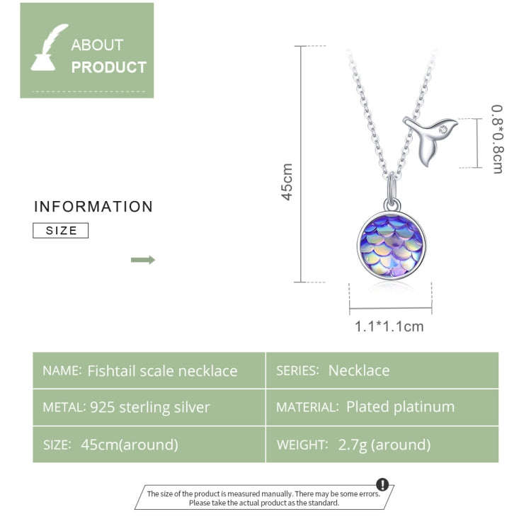 S925 Sterling Silver Fish Tail Colorful Scales Women Nacklace Jewelry