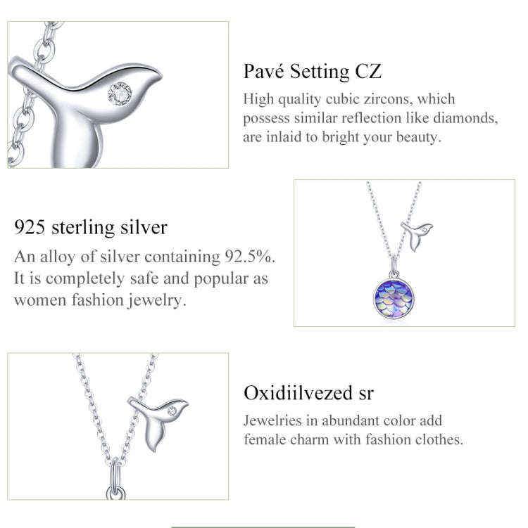 S925 Sterling Silver Fish Tail Colorful Scales Women Nacklace Jewelry