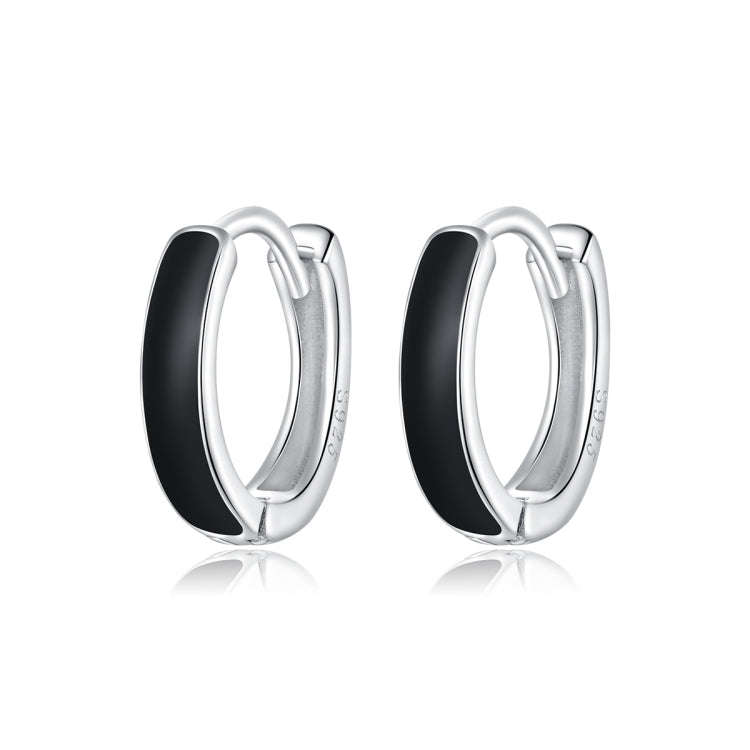 S925 Sterling Silver Simple Black White Ear Studs Women Earrings