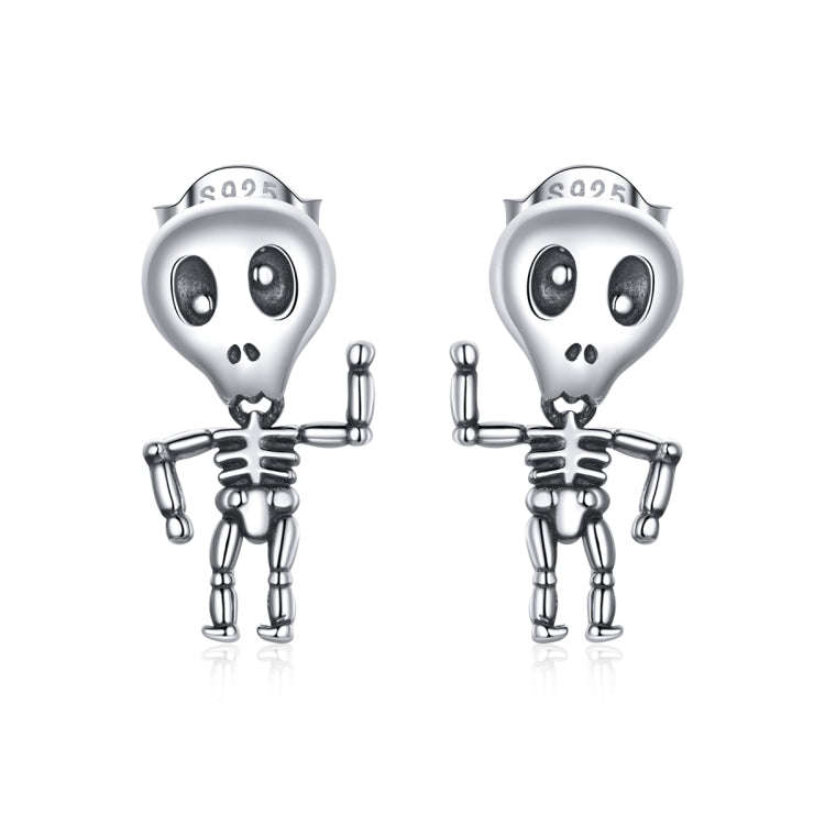 S925 Sterling Silver Cool Skeleton Man Ear Studs Women Earrings