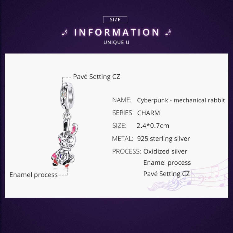 S925 Sterling Silver Mechanical Rabbit Pendant DIY Bracelet Necklace Accessories