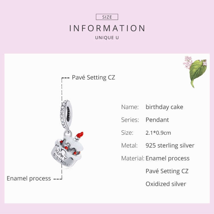S925 Sterling Silver Birthday Cake Pendant DIY Bracelet Necklace Accessories