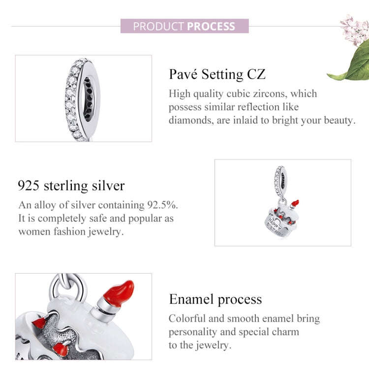 S925 Sterling Silver Birthday Cake Pendant DIY Bracelet Necklace Accessories