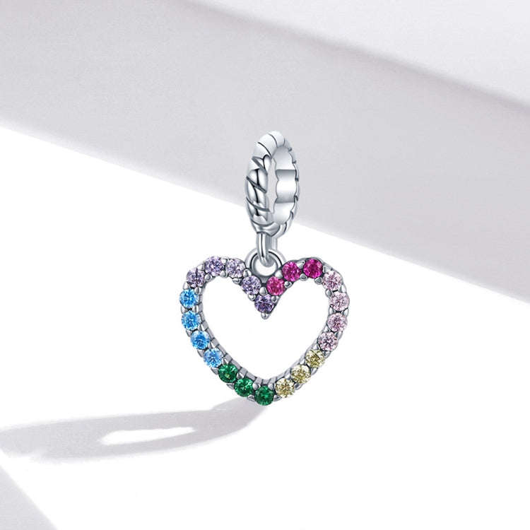 S925 Sterling Silver Rainbow Heart Pendant DIY Bracelet Necklace Accessories