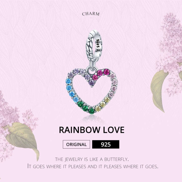 S925 Sterling Silver Rainbow Heart Pendant DIY Bracelet Necklace Accessories