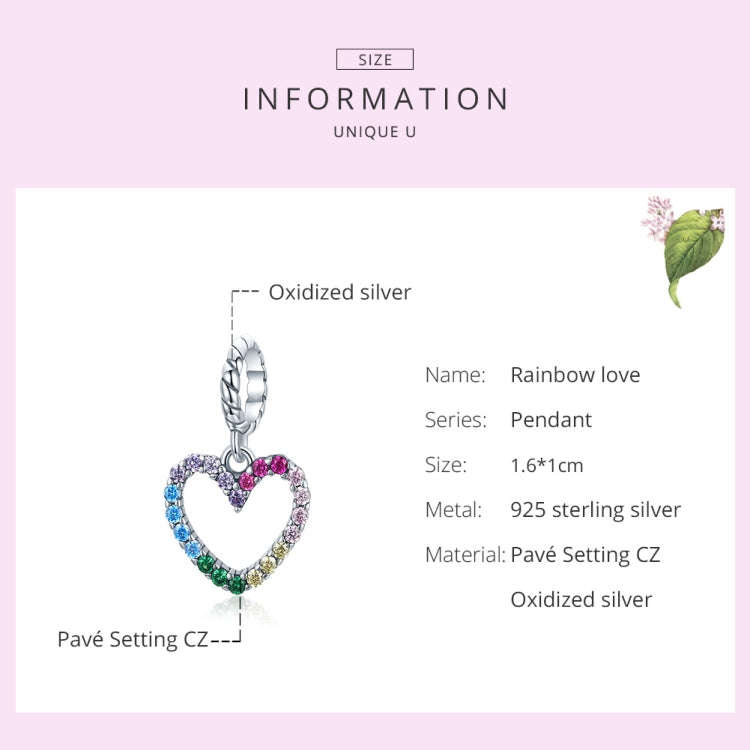 S925 Sterling Silver Rainbow Heart Pendant DIY Bracelet Necklace Accessories