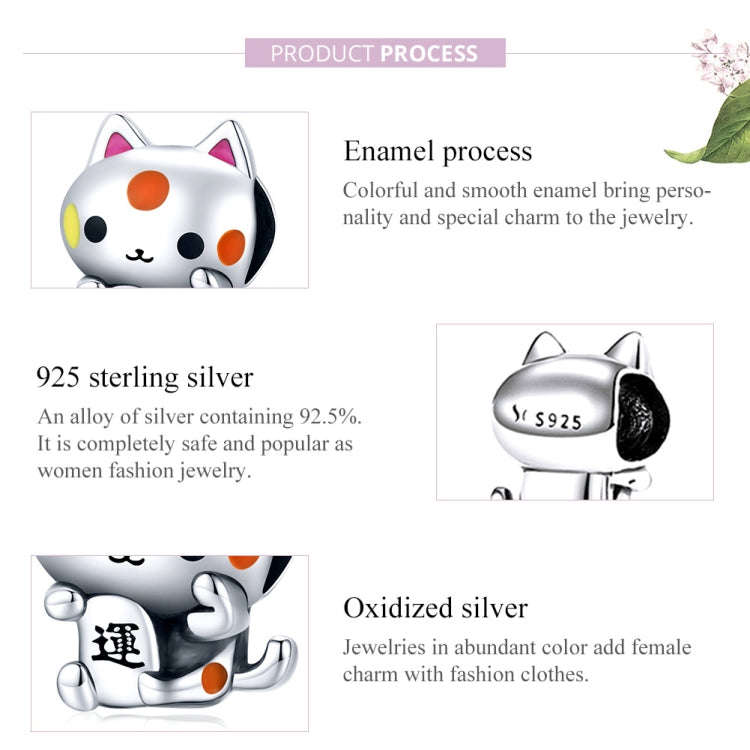 S925 Sterling Silver Cute Lucky Cat Beads DIY Bracelet Necklace Accessories
