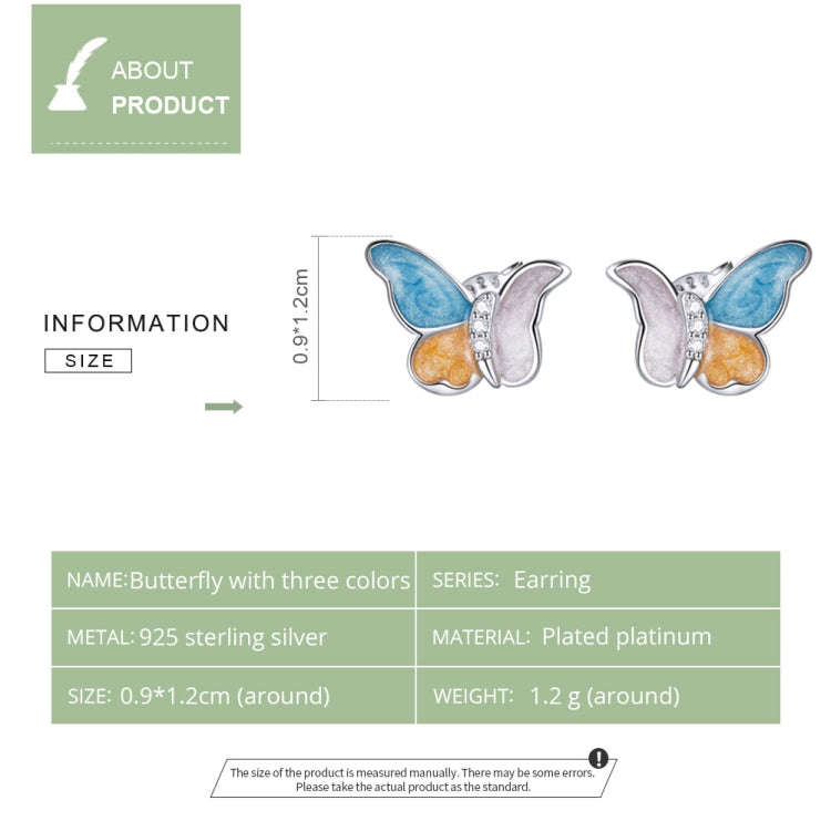 S925 Sterling Silver Three Colors Butterfly Ear Studs Women Earrings