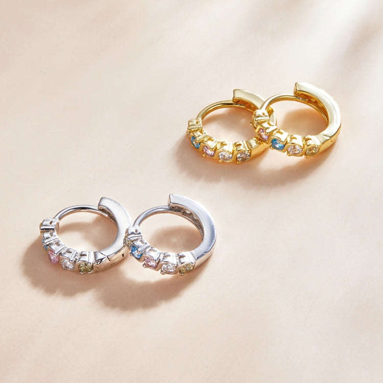 S925 Sterling Silver Shining Colorful Zircon Ear Buckle Women Earrings(Silver)