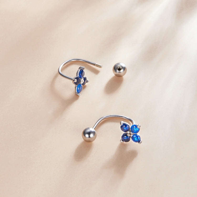 S925 Sterling Silver Round Beads Four-petal Flower Women Earrings(Silver)