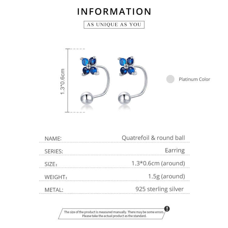 S925 Sterling Silver Round Beads Four-petal Flower Women Earrings(Silver)
