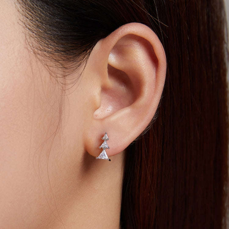 S925 Sterling Silver Exquisite Christmas Tree Ear Studs Women Earrings(Silver)