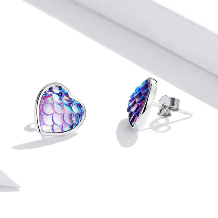S925 Sterling Silver Fish Scale Heart Ear Studs Women Earrings