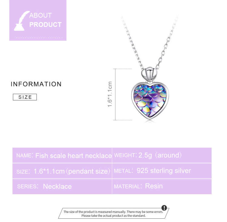 S925 Sterling Silver Fish Scale Heart Women Nacklace Jewelry