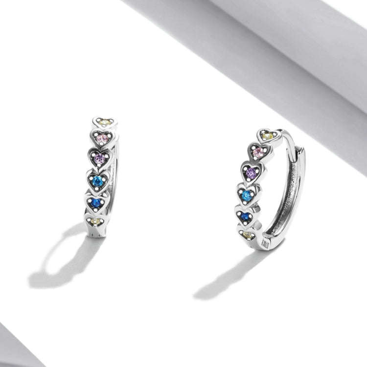 S925 Sterling Silver Rainbow Heart Ear Buckle Women Earrings