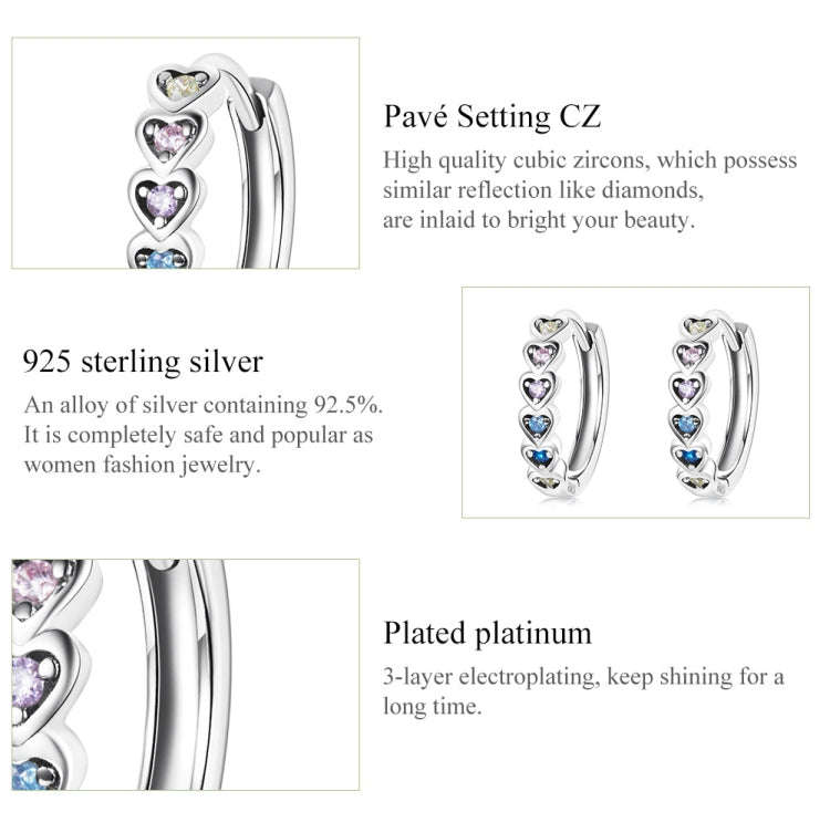 S925 Sterling Silver Rainbow Heart Ear Buckle Women Earrings