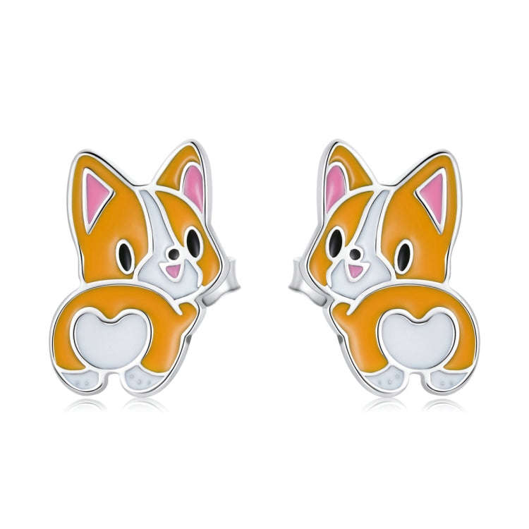 S925 Sterling Silver Cute Corgi Ear Studs Women Earrings
