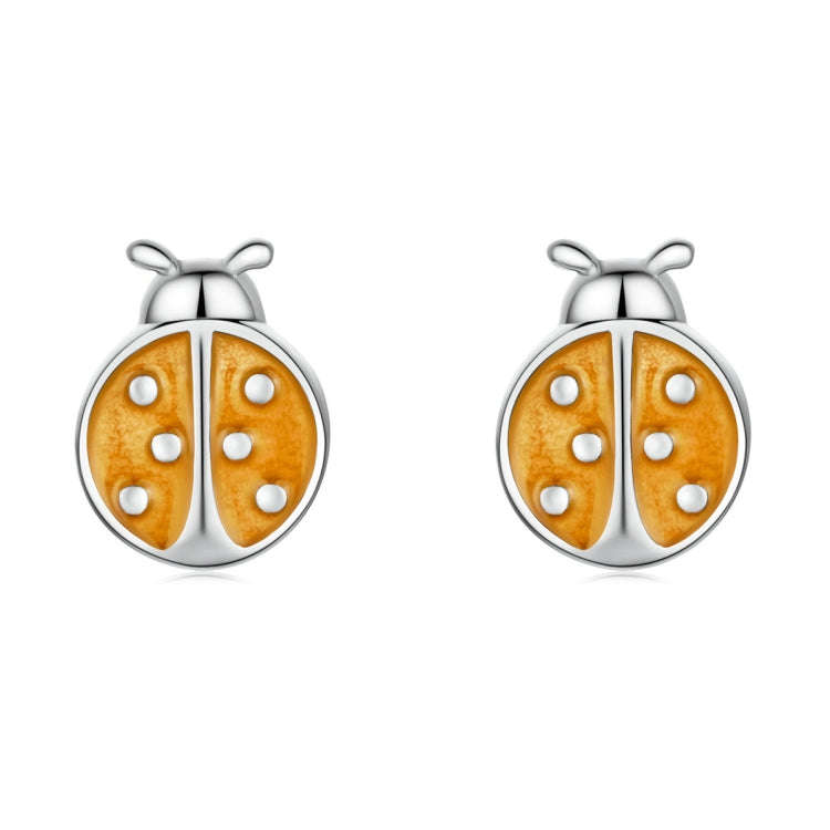 S925 Sterling Silver Orange Ladybug Ear Studs Women Earrings