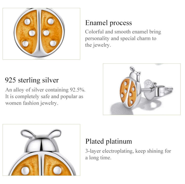 S925 Sterling Silver Orange Ladybug Ear Studs Women Earrings
