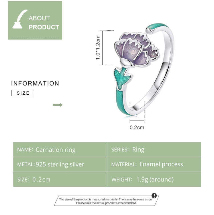 S925 Sterling Silver Carnation Women Open Ring
