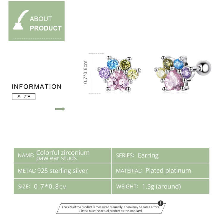 S925 Sterling Silver Color Zircon Cute Claw Ear Stud Women Earrings