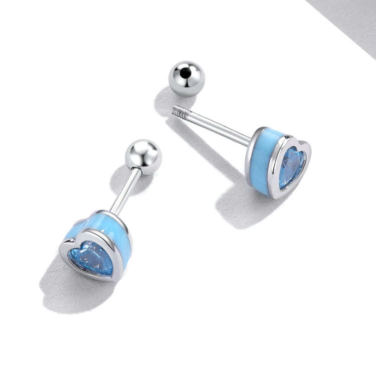 S925 Sterling Silver Heart Zircon Ear Stud Women Earrings(Blue)