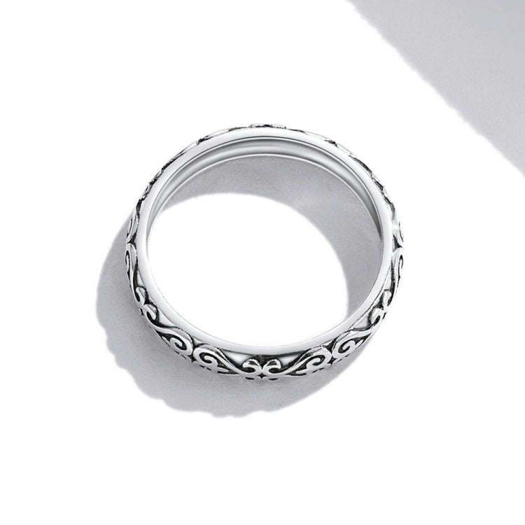 S925 Sterling Silver Retro Embossed Flower Texture Women Ring, Size:7