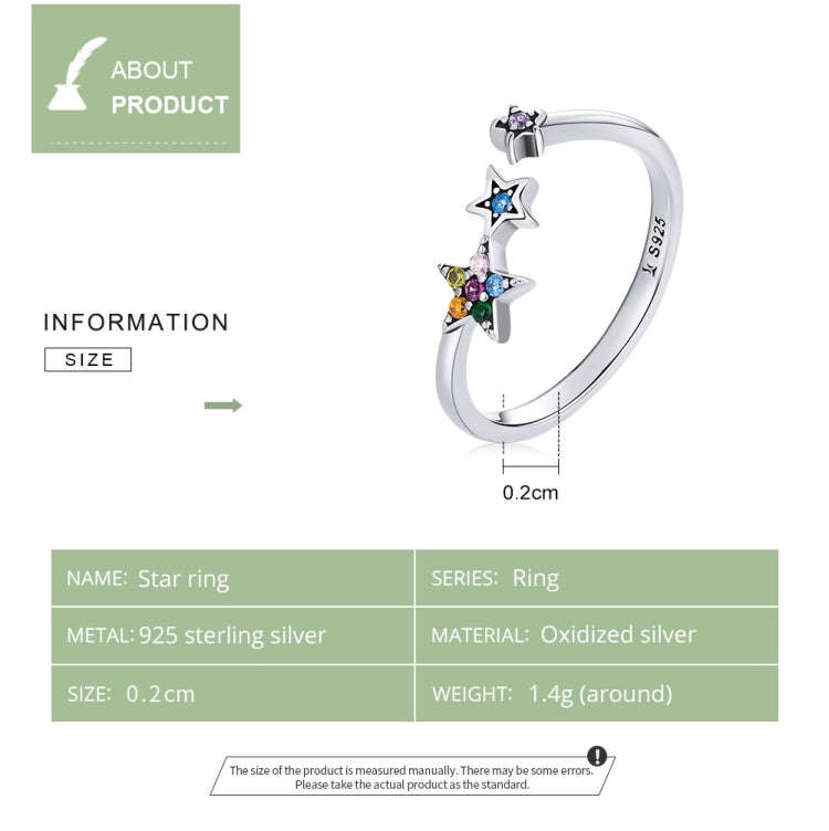 S925 Sterling Silver Star Women Open Ring