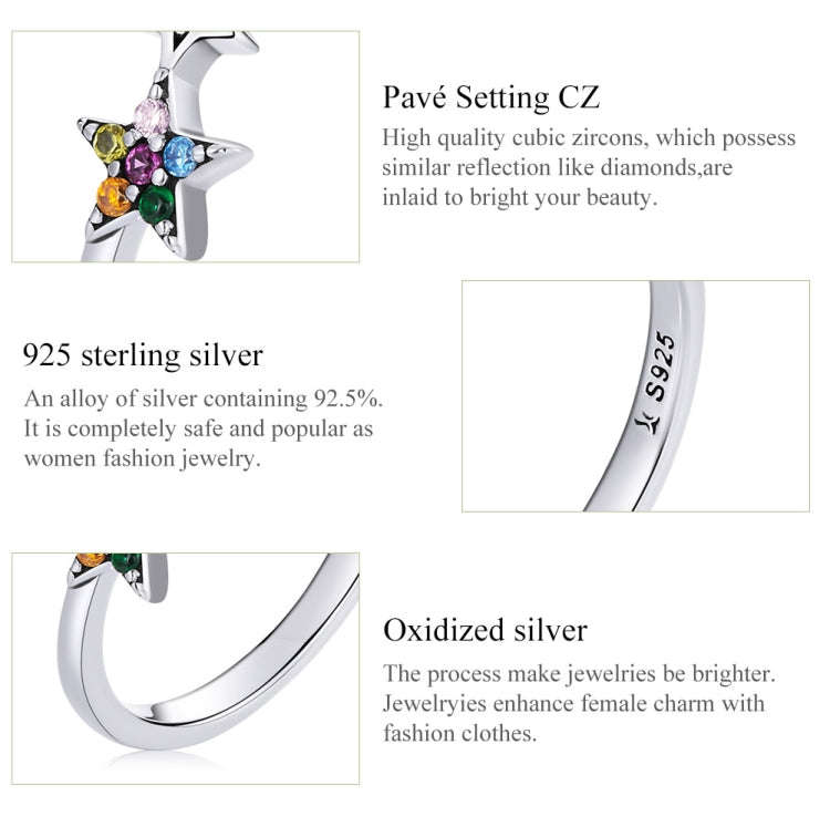 S925 Sterling Silver Star Women Open Ring