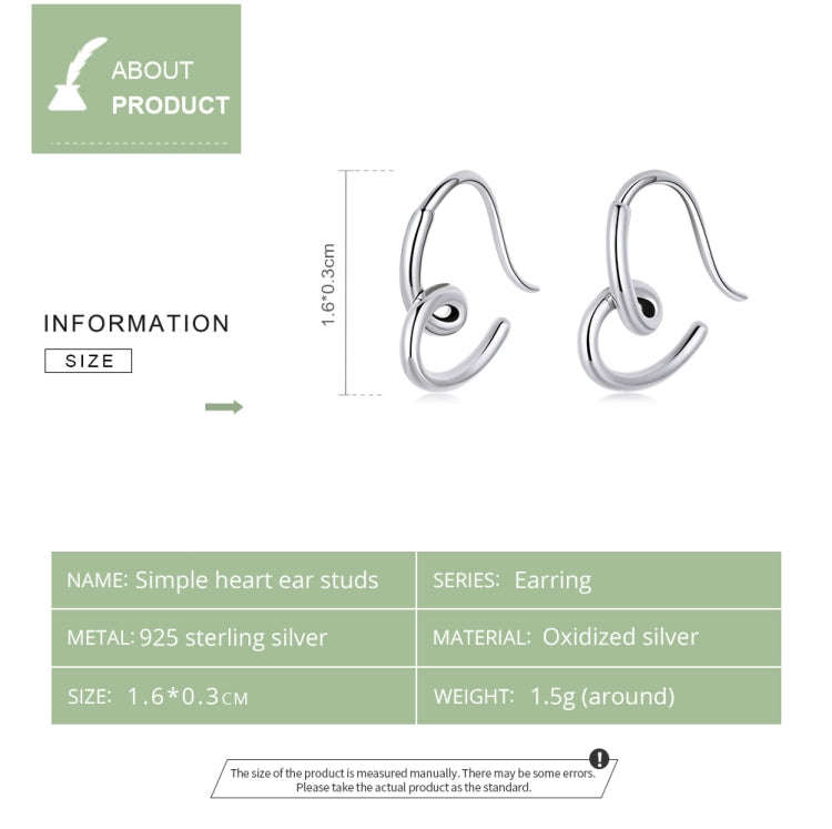 S925 Sterling Silver Simple Heart Ear Stud Women Earrings
