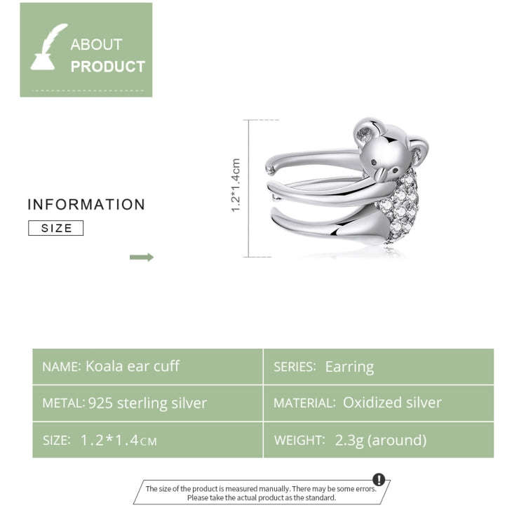 S925 Sterling Silver Koala Ear Bone Clamp Women Earrings
