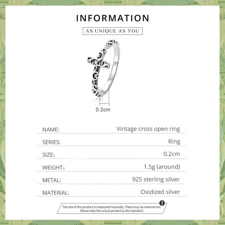 S925 Sterling Silver Retro Cross Women Ring