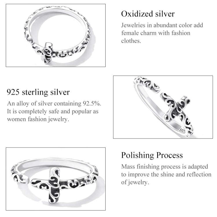 S925 Sterling Silver Retro Cross Women Ring