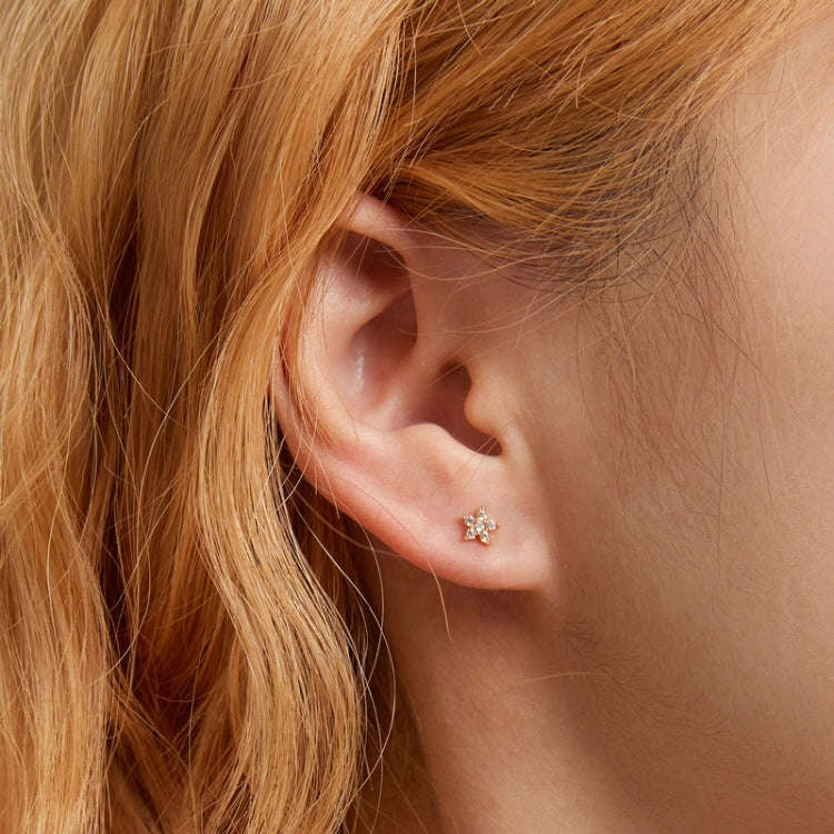 S925 Sterling Silver Mini Flower Ear Stud Women Earrings(Gold)