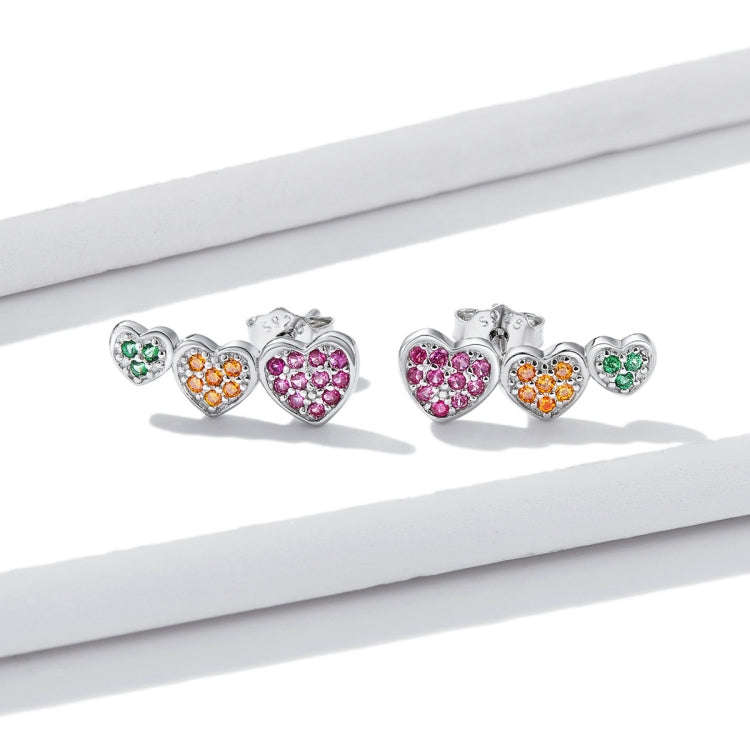 S925 Sterling Silver Colorful Heart Ear Stud Women Earrings