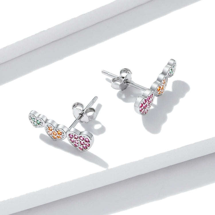 S925 Sterling Silver Colorful Heart Ear Stud Women Earrings