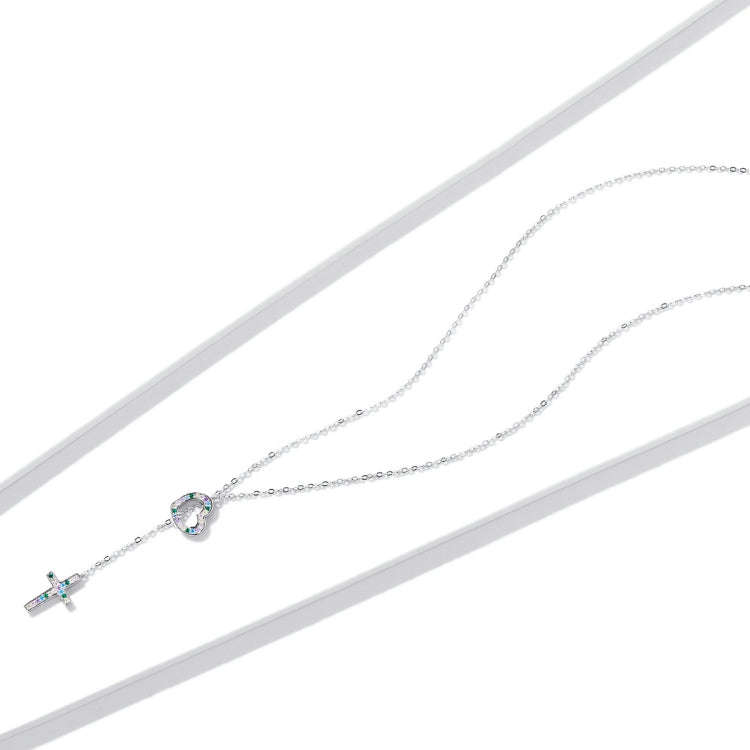 S925 Sterling Silver Heart Cross Women Nacklace Jewelry