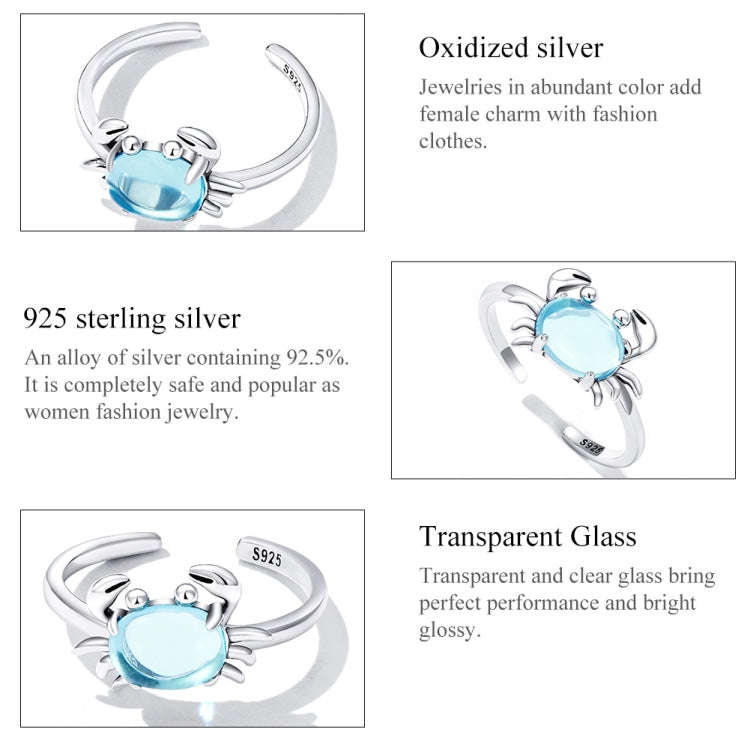 S925 Sterling Silver Cute Crab Women Open Ring