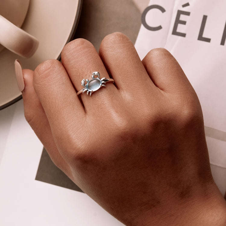 S925 Sterling Silver Cute Crab Women Open Ring