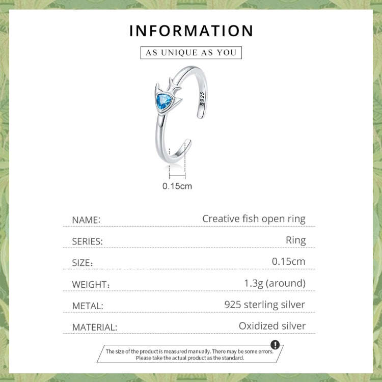 S925 Sterling Silver Creative Fish Women Open Ring