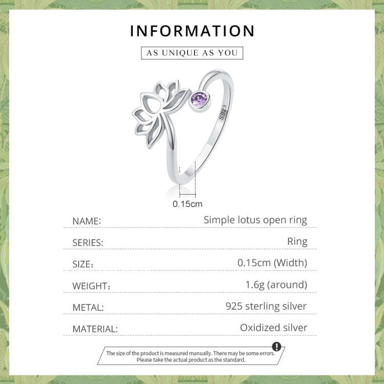 S925 Sterling Silver Simple Lotus Women Open Ring